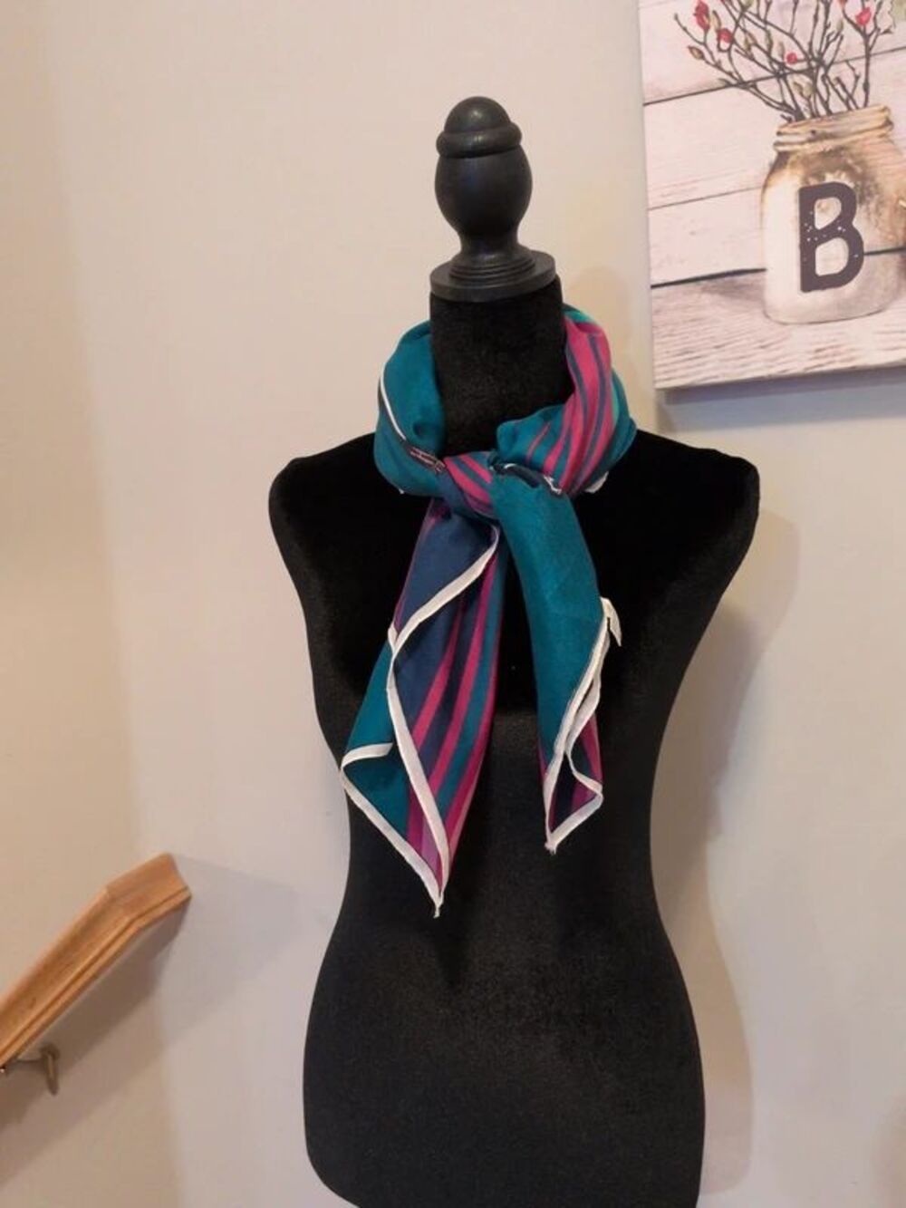 Vintage Valentina Fiore Striped Golf-Themed Square Scarf